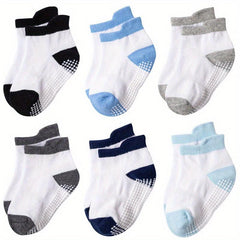 12pairs Boys Non Slip Socks With Grippers Cotton Comfort Ankle Style