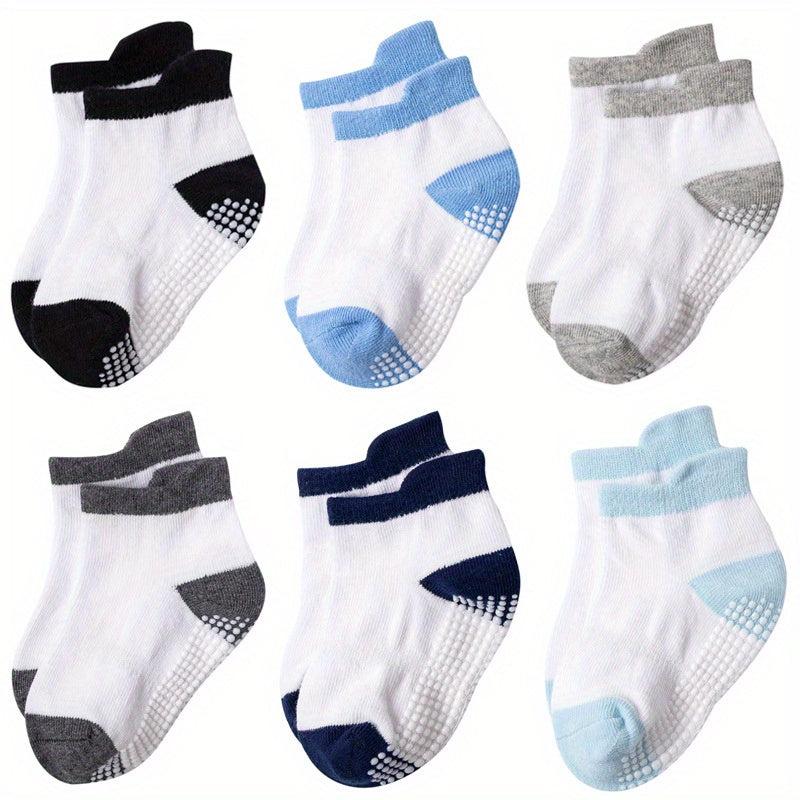 12pairs Boys Non Slip Socks With Grippers Cotton Comfort Ankle Style