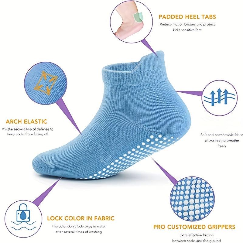 12pairs Boys Non Slip Socks With Grippers Cotton Comfort Ankle Style