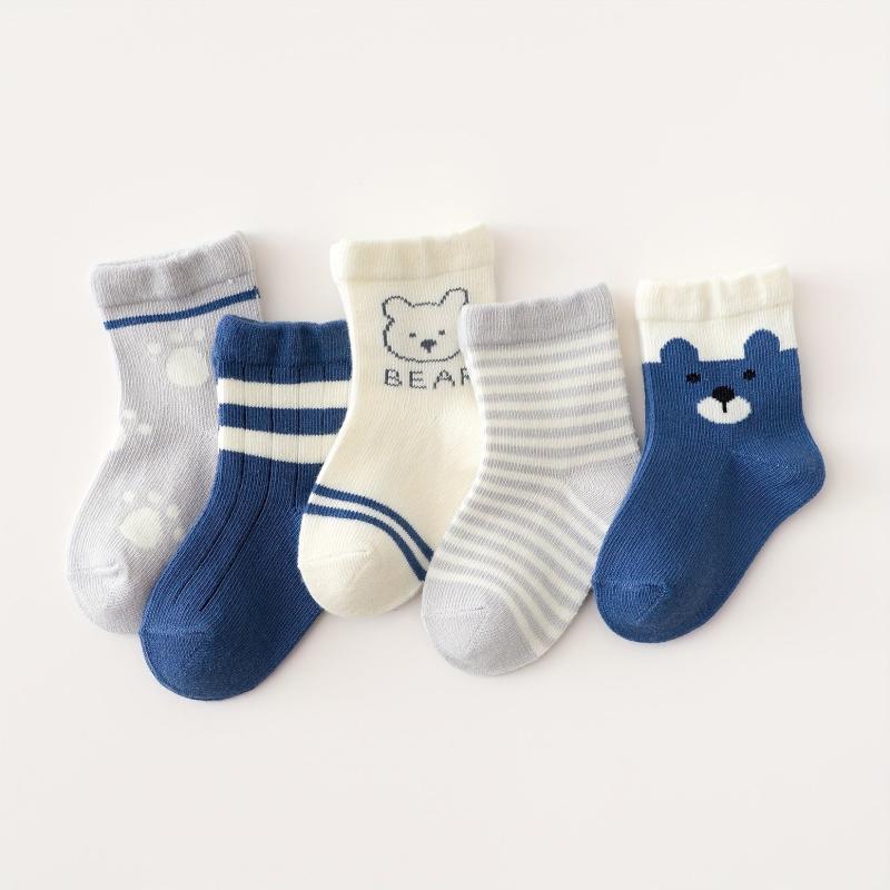 5 Pairs Bear Footprint Knit Socks Soft Breathable Baby Boys Girls Accessories