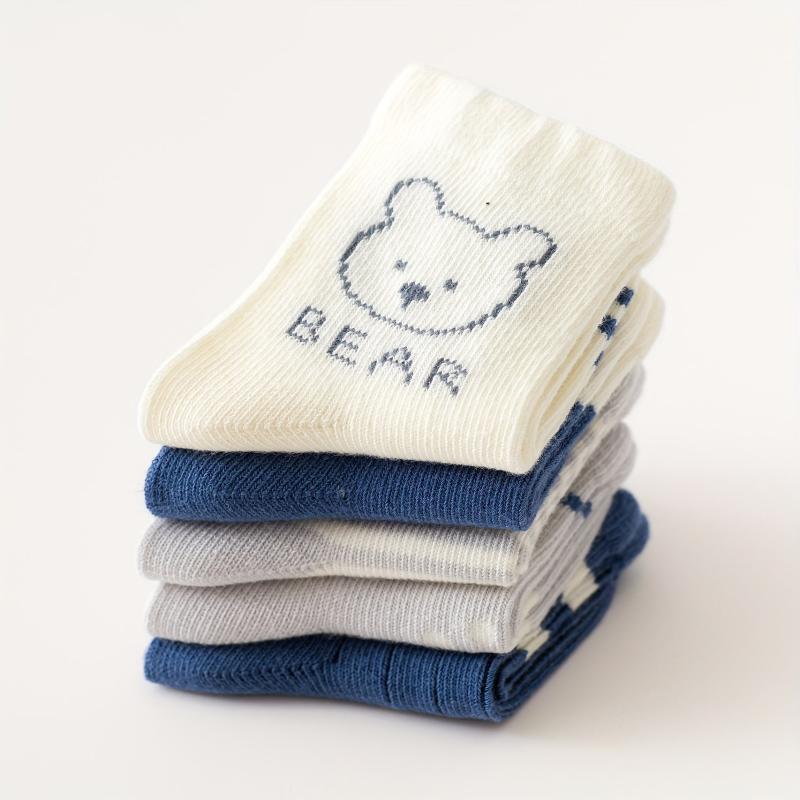 5 Pairs Bear Footprint Knit Socks Soft Breathable Baby Boys Girls Accessories