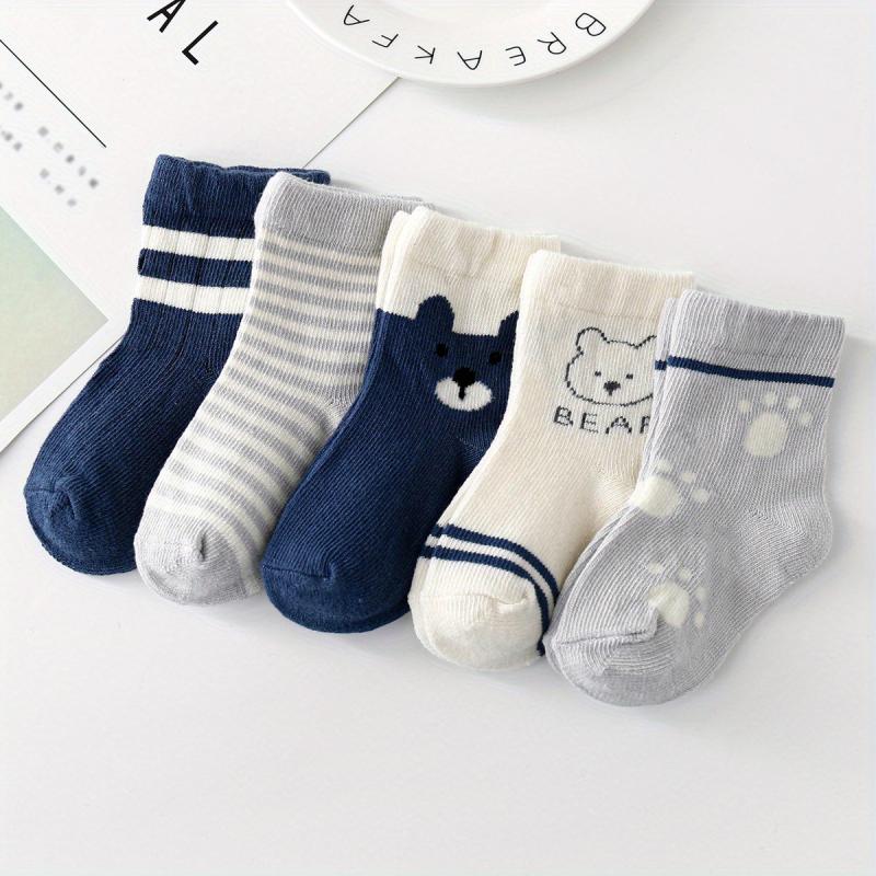5 Pairs Bear Footprint Knit Socks Soft Breathable Baby Boys Girls Accessories