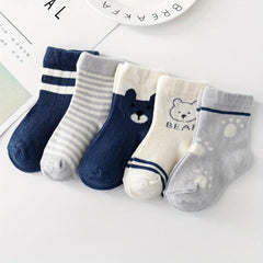 5 Pairs Bear Footprint Knit Socks Soft Breathable Baby Boys Girls Accessories