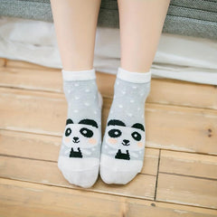 5pairs Baby Boys Socks Cartoon Panda Animal Grey Mesh Cotton Crew Socks