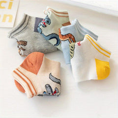 5 pairs Boys Dinosaur Print Cotton Short Crew Socks for Kids