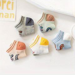 5 pairs Boys Dinosaur Print Cotton Short Crew Socks for Kids