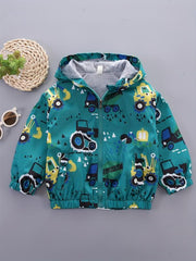 Children's Gray Excavator Print Zipper Coat Hoodie