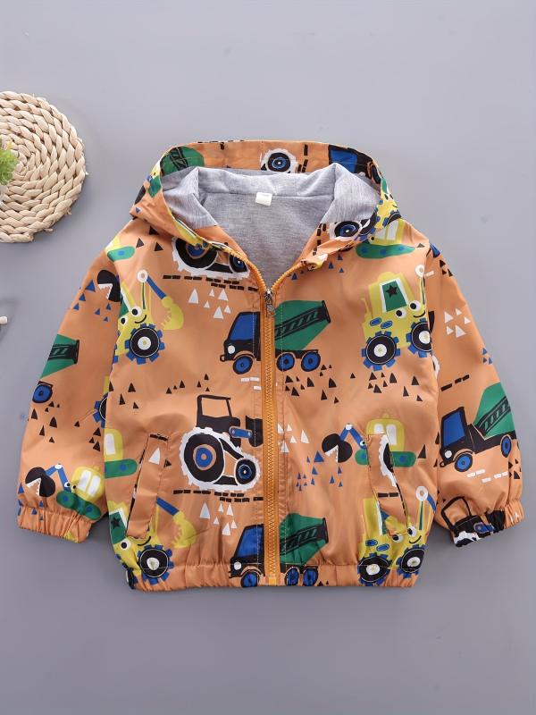 Children's Gray Excavator Print Zipper Coat Hoodie