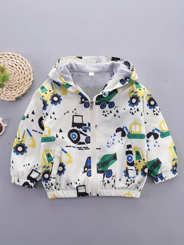 Children's Gray Excavator Print Zipper Coat Hoodie