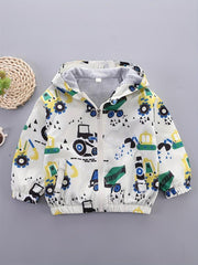 Children's Gray Excavator Print Zipper Coat Hoodie