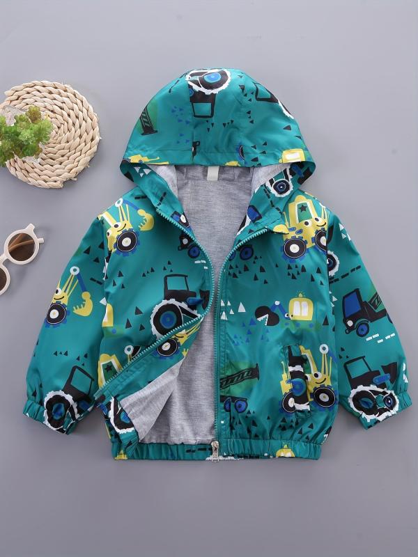 Children's Gray Excavator Print Zipper Coat Hoodie