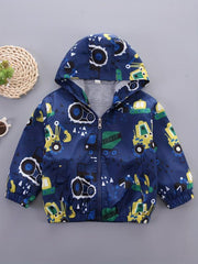 Children's Gray Excavator Print Zipper Coat Hoodie