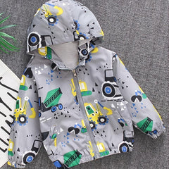 Children's Gray Excavator Print Zipper Coat Hoodie