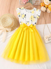 Girls Casual Floral Tulle Princess Dress for Party Beach Vacation