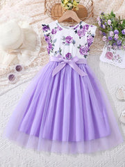 Girls Casual Floral Tulle Princess Dress for Party Beach Vacation