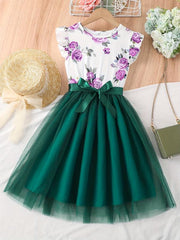 Girls Casual Floral Tulle Princess Dress for Party Beach Vacation