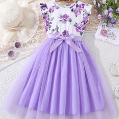 Girls Casual Floral Tulle Princess Dress for Party Beach Vacation