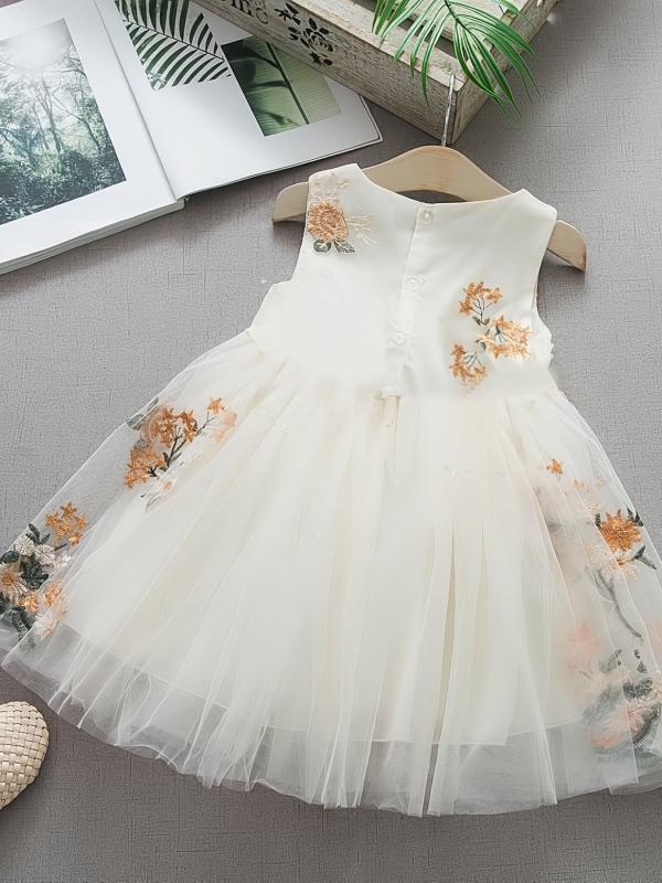 Embroidery Flower Lace Gauze Dress for Girls Kids