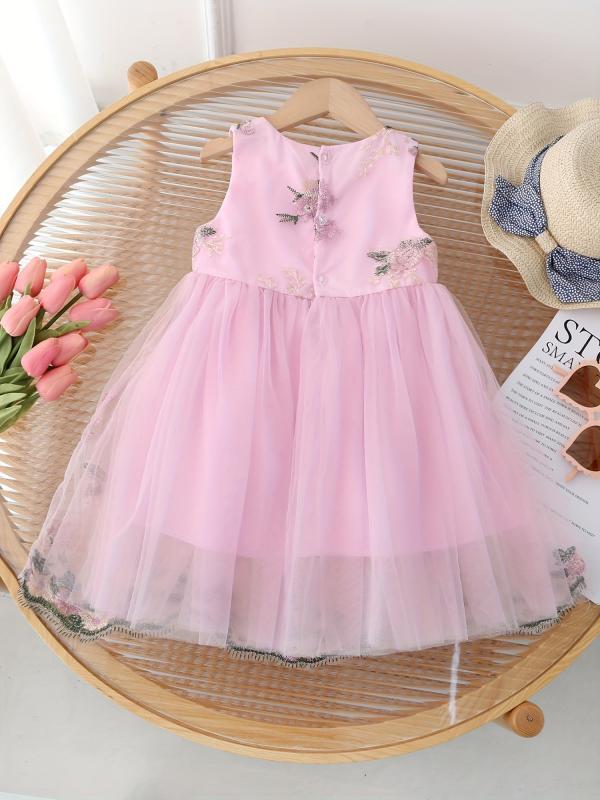 Embroidery Flower Lace Gauze Dress for Girls Kids