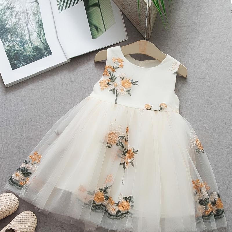 Embroidery Flower Lace Gauze Dress for Girls Kids