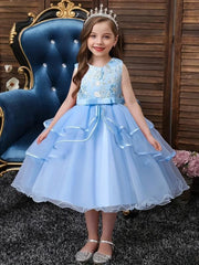 Girls Princess Dress Flower Embroidery Tutu Dress Performance Dress