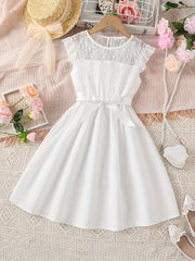 Girls Sleeveless Ruffled Dress with Belt