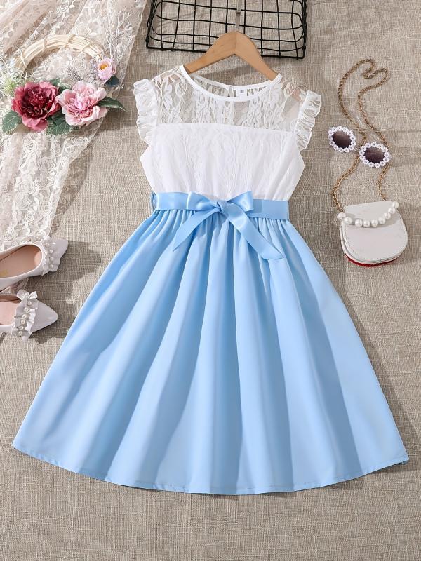 Girls Sleeveless Ruffled Dress with Belt