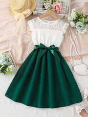Girls Sleeveless Ruffled Dress with Belt