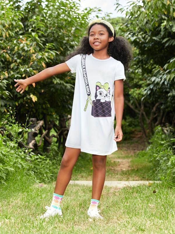 Toddler Girls Cat Graphic Casual Dress For Party