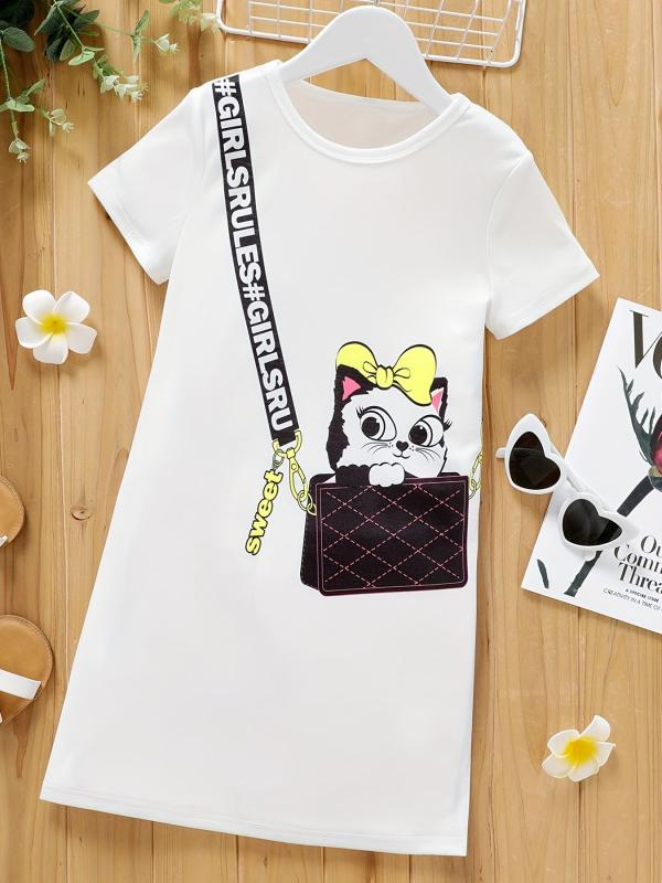 Toddler Girls Cat Graphic Casual Dress For Party