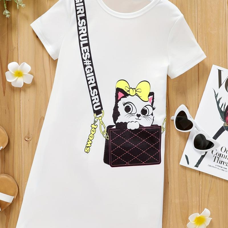 Toddler Girls Cat Graphic Casual Dress For Party