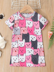Cat Graphic Casual T-shirt Dress for Toddler Girls
