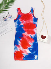 Girls Bodycon Tank Dress Tie Dye for Party Beach Vacation