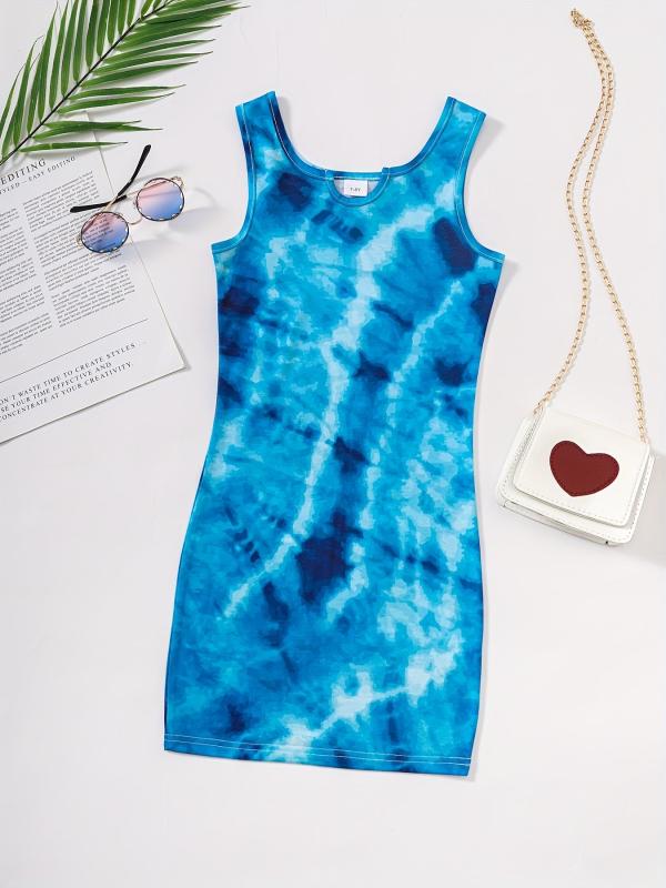 Girls Bodycon Tank Dress Tie Dye for Party Beach Vacation