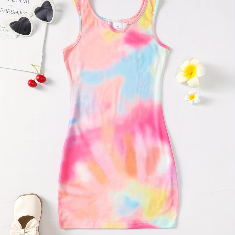 Girls Bodycon Tank Dress Tie Dye for Party Beach Vacation