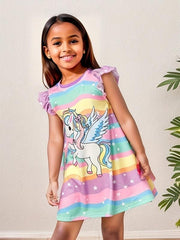 Toddler Girls Unicorn Princess Dress Party Summer Clothes