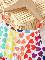 Toddler Girls Sleeveless Ruffle Trim Heart Graphic Belted Princess Dress
