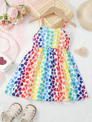 Toddler Girls Sleeveless Ruffle Trim Heart Graphic Belted Princess Dress