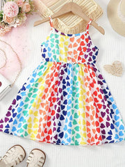 Toddler Girls Sleeveless Ruffle Trim Heart Graphic Belted Princess Dress
