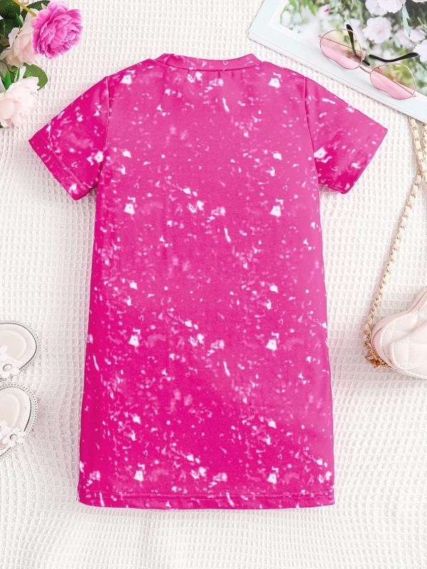 Toddler Girls Bow Figure Pattern Crew Neck T shirt Dress