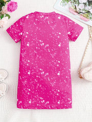 Toddler Girls Bow Figure Pattern Crew Neck T shirt Dress