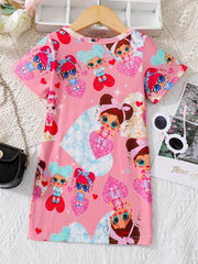 Toddler Girls Shiny Girl Graphic T-shirt Dress For Party Kids Summer Clothes