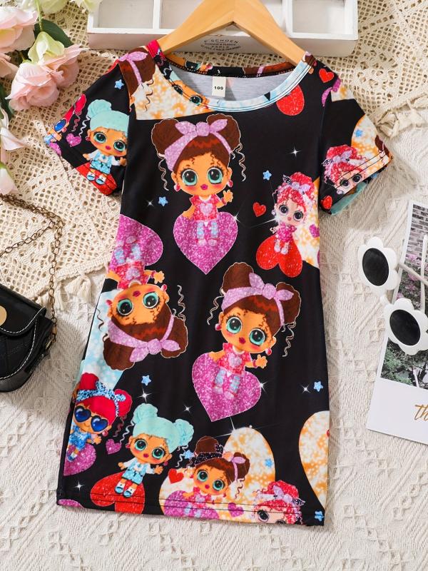 Toddler Girls Shiny Girl Graphic T-shirt Dress For Party Kids Summer Clothes