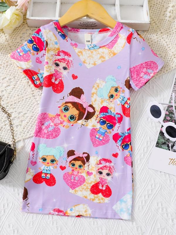 Toddler Girls Shiny Girl Graphic T-shirt Dress For Party Kids Summer Clothes