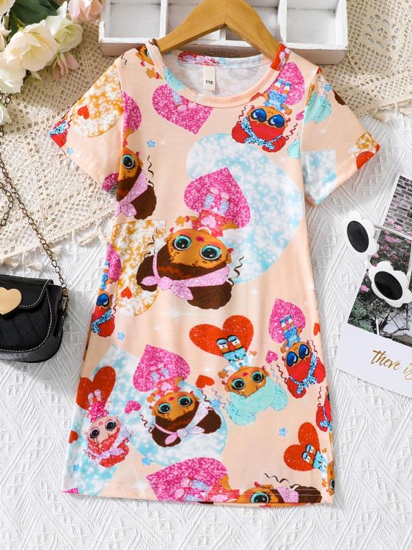Toddler Girls Shiny Girl Graphic T-shirt Dress For Party Kids Summer Clothes