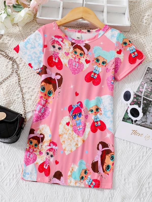 Toddler Girls Shiny Girl Graphic T-shirt Dress For Party Kids Summer Clothes
