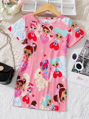 Toddler Girls Shiny Girl Graphic T-shirt Dress For Party Kids Summer Clothes