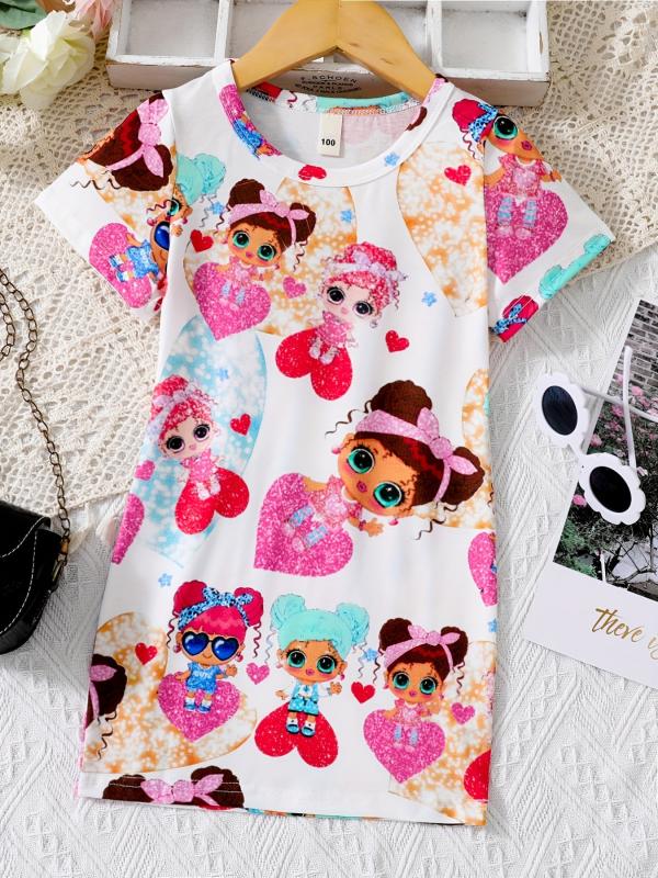 Toddler Girls Shiny Girl Graphic T-shirt Dress For Party Kids Summer Clothes