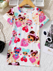 Toddler Girls Shiny Girl Graphic T-shirt Dress For Party Kids Summer Clothes
