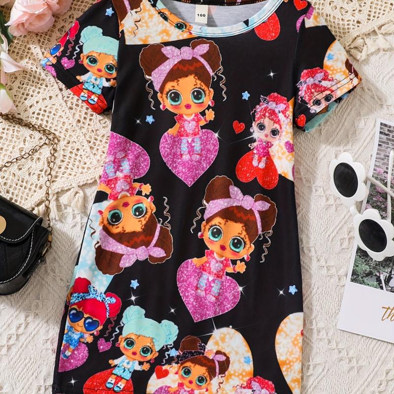 Toddler Girls Shiny Girl Graphic T-shirt Dress For Party Kids Summer Clothes